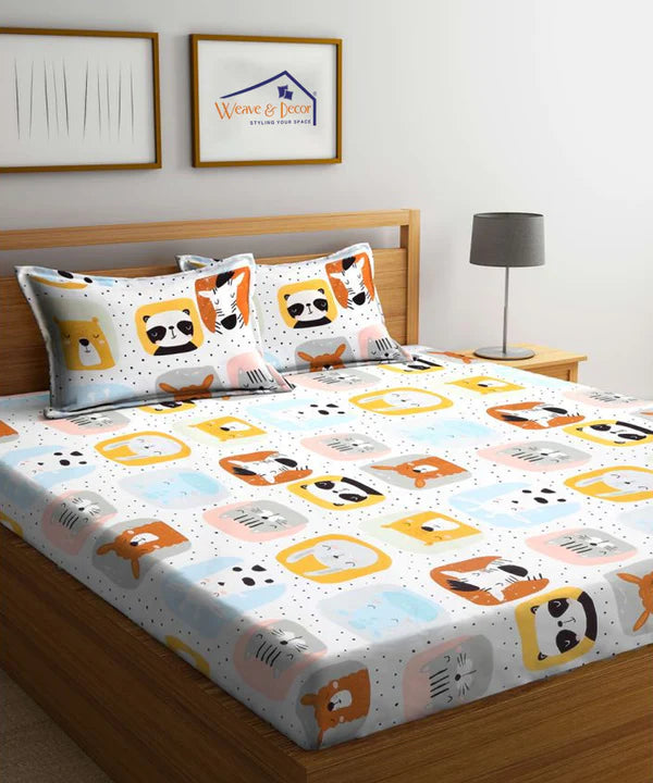 Cuddly Critters Kids Flat Bedsheet With Pillow Covers