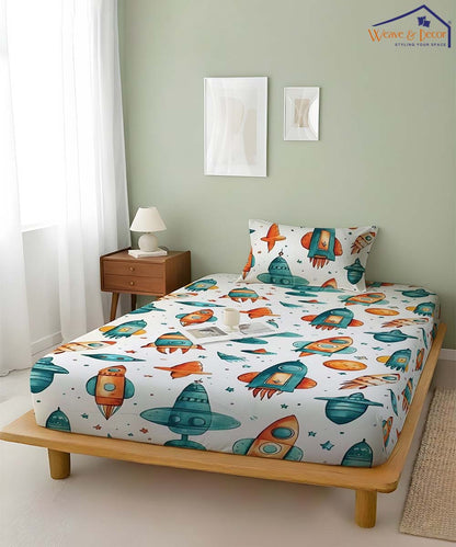 Milkyway Rocket Kids Single Bedsheet With 1 Pillow Cover
