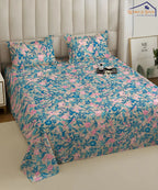 Pastel Garden Bliss Cotton Double Bedsheet with Pillow Covers