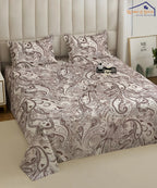 Taupe Paisley Elegance – 130 GSM Cotton Fitted Bedsheet With Pillow Cover