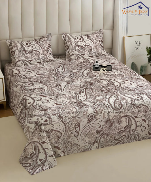Taupe Paisley Elegant Cotton Double Bedsheet with Pillow Covers