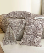 Taupe Paisley Elegance Cotton Double Bedsheet with Pillow Covers