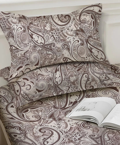 Taupe Paisley Elegance Cotton Double Bedsheet with Pillow Covers