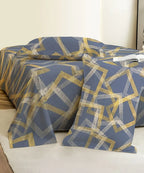 Slate Blue Geometric Charm Cotton Double Bedsheet with Pillow Covers