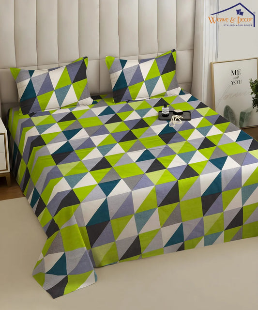 Vivid Geo Harmony Cotton Double Bedsheet with Pillow Covers
