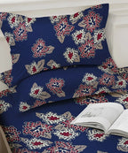 Midnight Bloom Floral Cotton Double Bedsheet with Pillow Covers