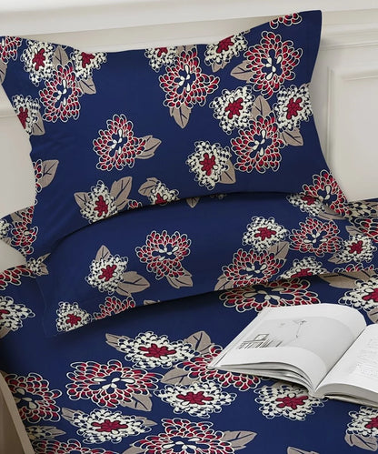 Midnight Bloom Floral Cotton Double Bedsheet with Pillow Covers