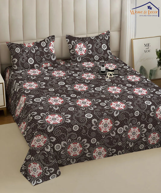 Midnight Floral Swirl Cotton Double Bedsheet with Pillow Covers