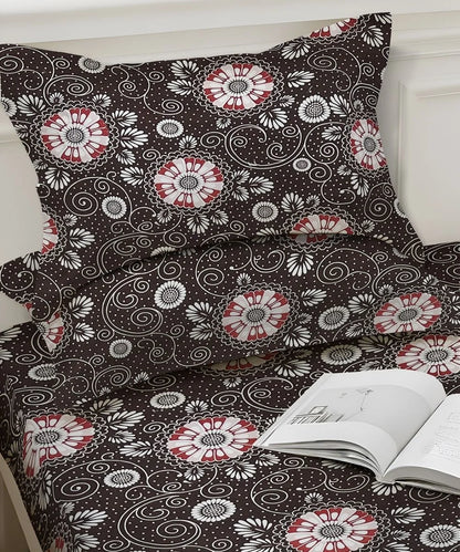 Midnight Floral Swirl Cotton Double Bedsheet with Pillow Covers