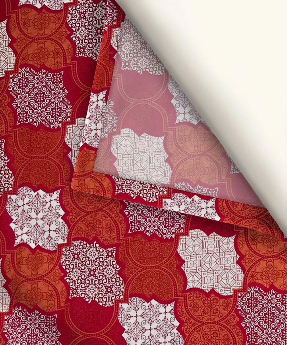Crimson Mosaic Elegance Cotton Double Bedsheet with Pillow Covers