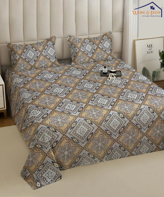 Sandstone Geo Bloom Cotton Double Bedsheet with Pillow Covers