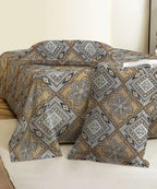 Sandstone Geo Bloom Cotton Double Bedsheet with Pillow Covers