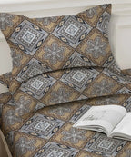 Sandstone Geo Bloom Cotton Double Bedsheet with Pillow Covers