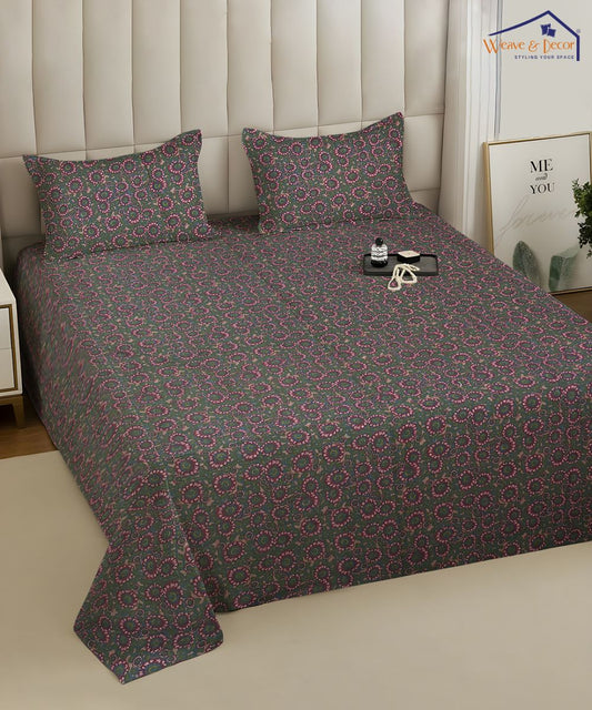 Dark Olive Paisley Elegance Cotton Double Bedsheet with Pillow Covers