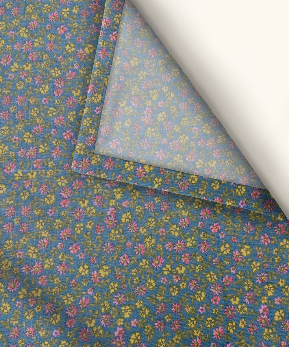 Slate Blue Tiny Floral Elegance Cotton Double Bedsheet with Pillow Covers
