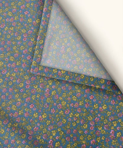 Slate Blue Tiny Floral Elegance Cotton Double Bedsheet with Pillow Covers
