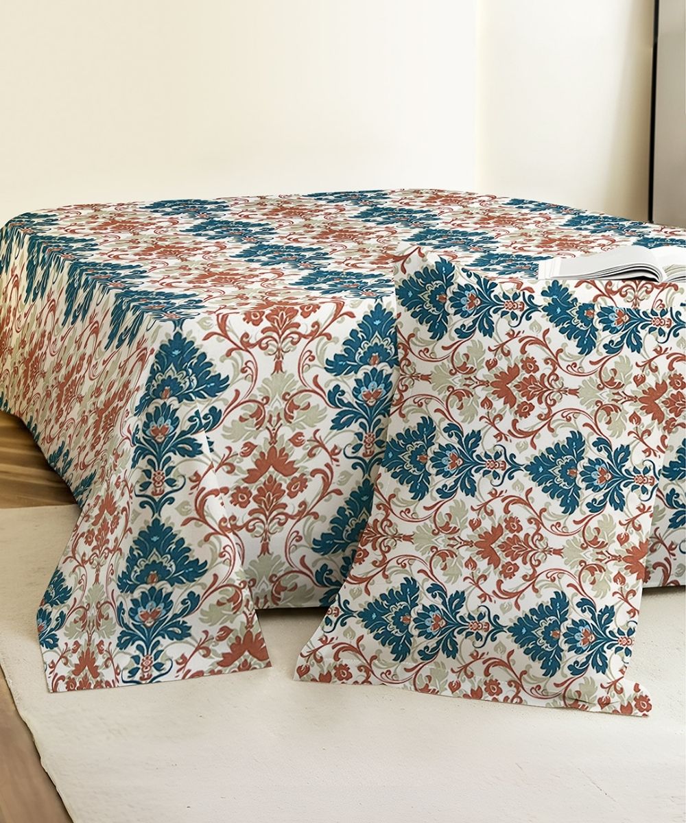 Sage Floral Vine – 130 GSM Cotton Single Bedsheet With Pillow Cover |90x60 inches