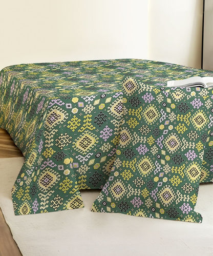 Teal Nordic Geometric  – 130 GSM Cotton Single Bedsheet With Pillow Cover |90x60 inches