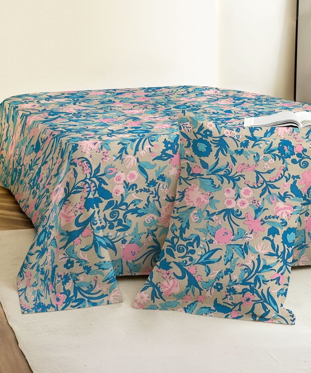 Pastel Garden Bliss Cotton Single Bedsheet With 1 Pillow Cover