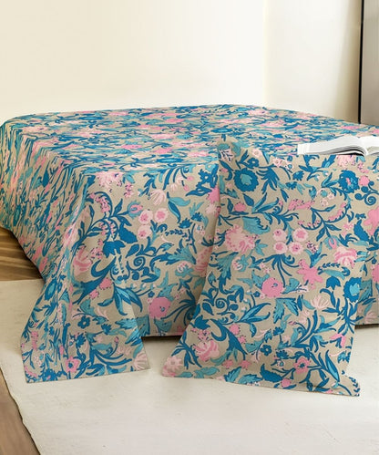 Pastel Garden Bliss Cotton Single Bedsheet With 1 Pillow Cover