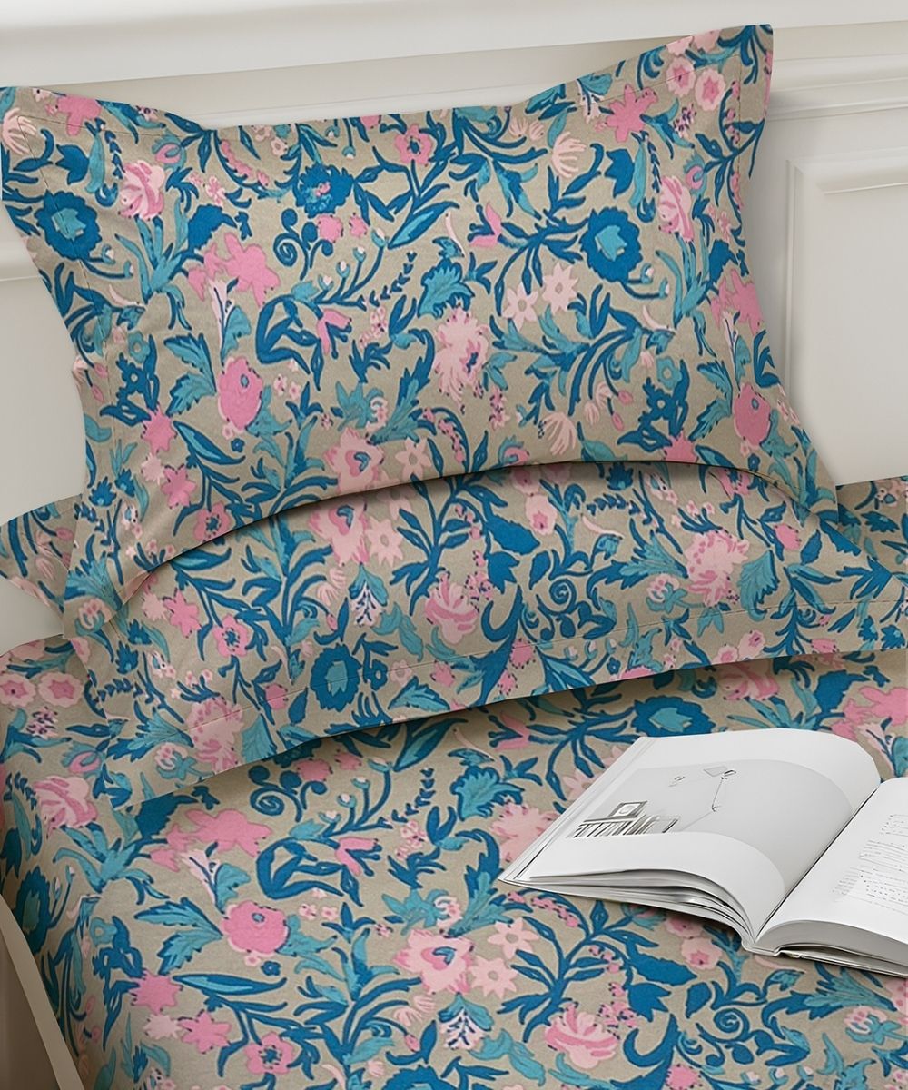 Pastel Garden Bliss – 130 GSM Cotton Fitted Bedsheet With Pillow Cover