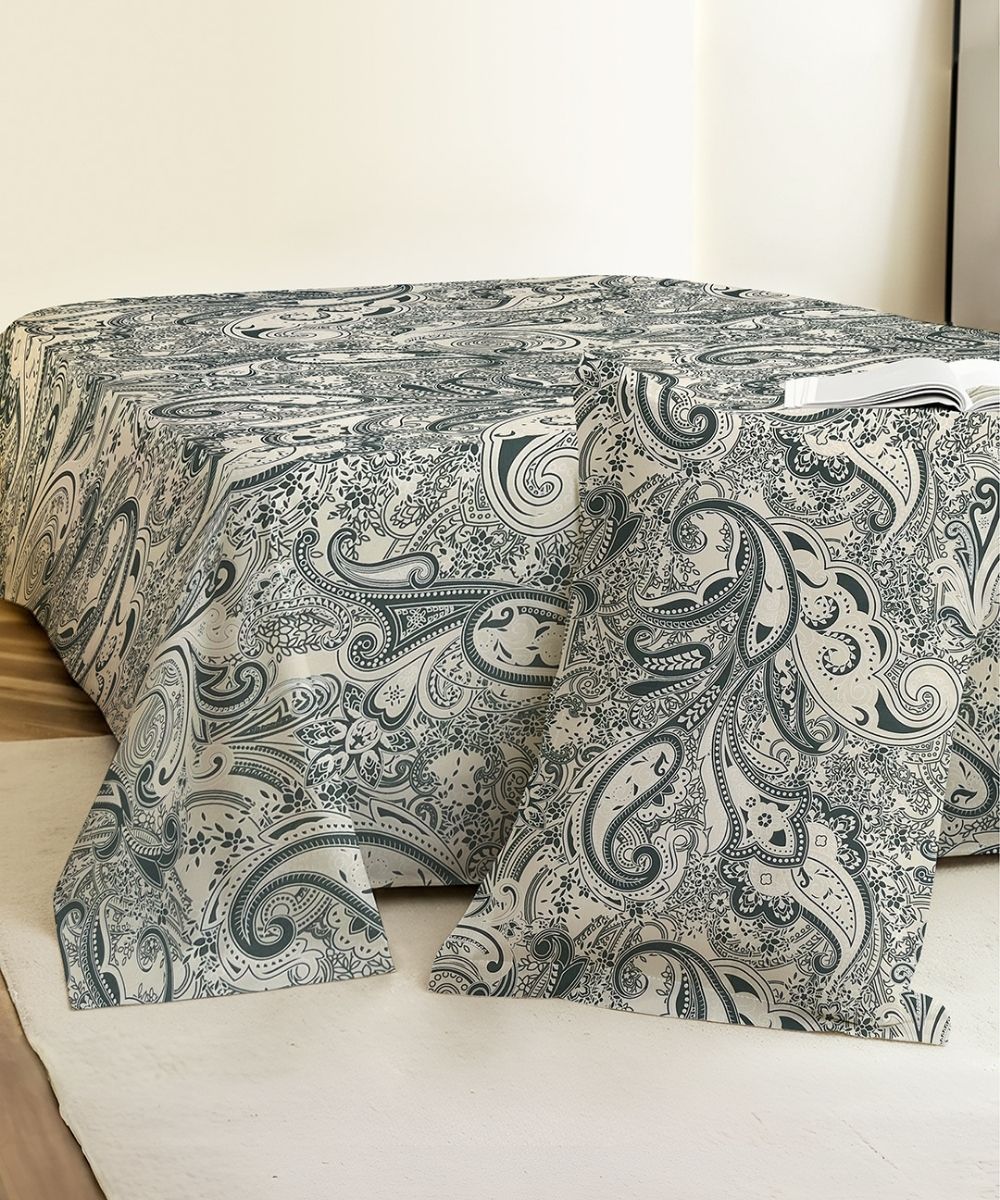 Sage Paisley Charm Cotton Single Bedsheet with 1 Pillow Cover