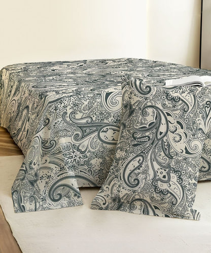 Sage Paisley Charm Cotton Single Bedsheet with 1 Pillow Cover