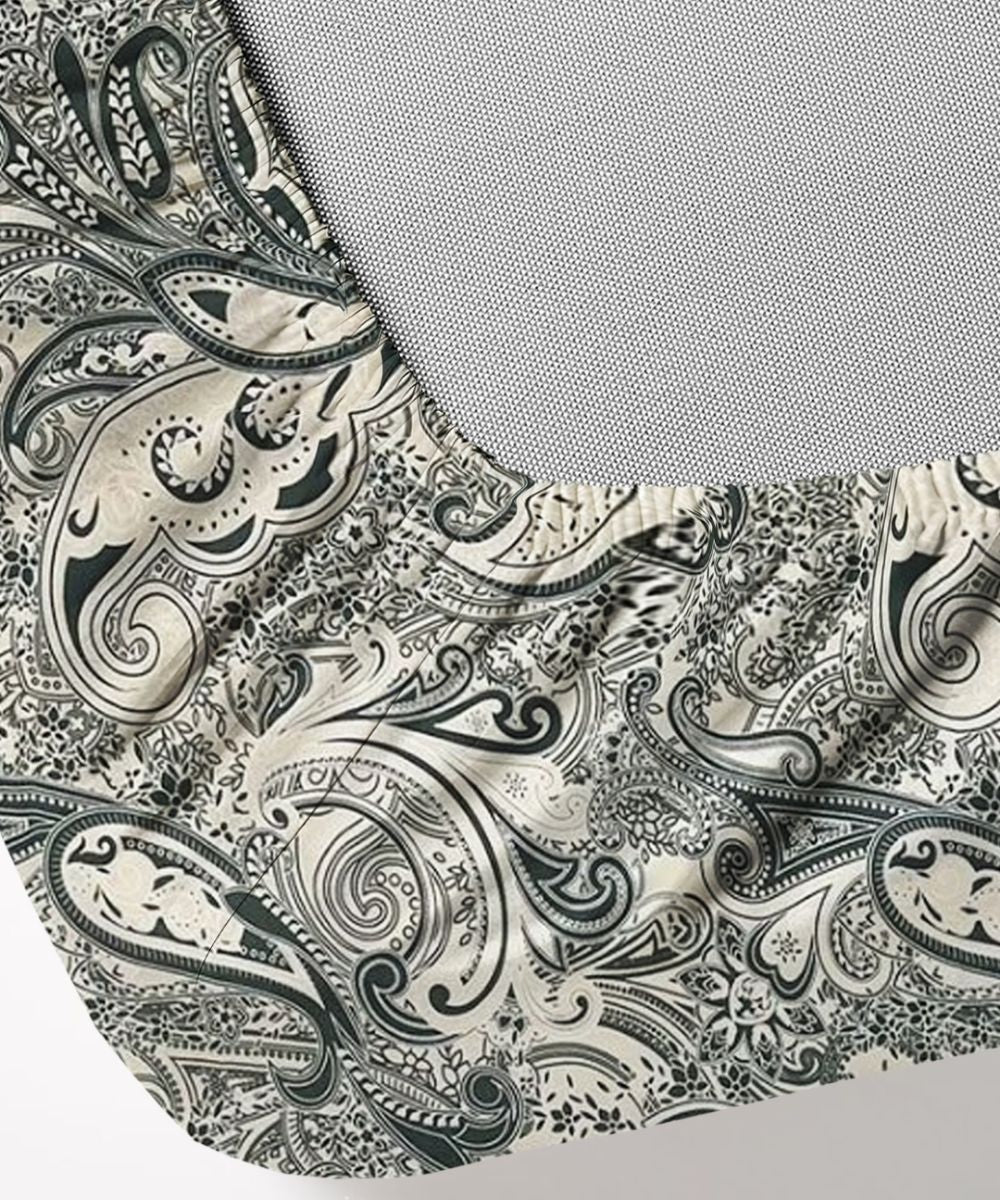 Sage Paisley Charm – 130 GSM Cotton Fitted Bedsheet With Pillow Cover