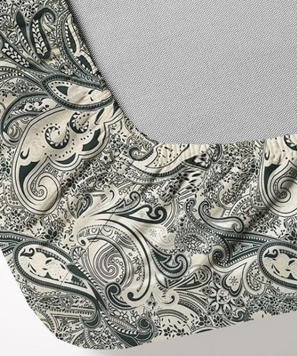 Sage Paisley Charm – 130 GSM Cotton Fitted Bedsheet With Pillow Cover
