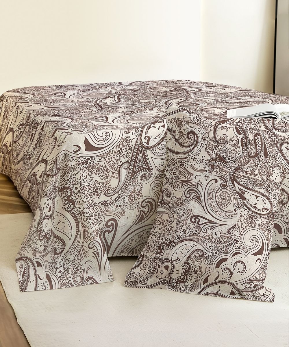 Taupe Paisley Elegance – 130 GSM Cotton Single Bedsheet with Pillow Cover |90x60 inches