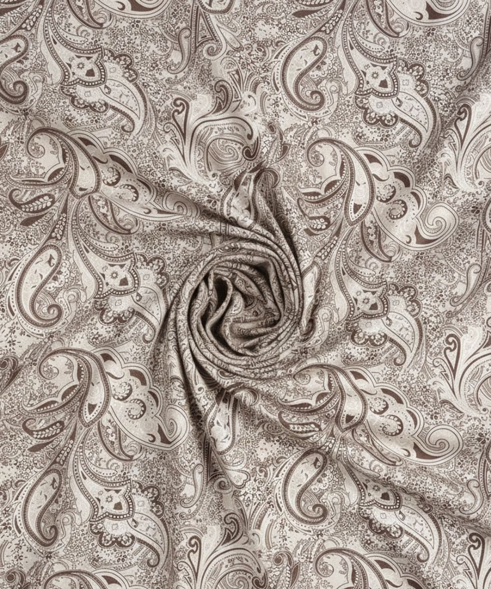 Taupe Paisley Elegance – 130 GSM Cotton Fitted Bedsheet With Pillow Cover