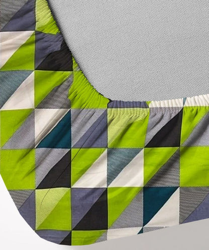Vivid Geo Harmony – 130 GSM Cotton Fitted Bedsheet With Pillow Cover