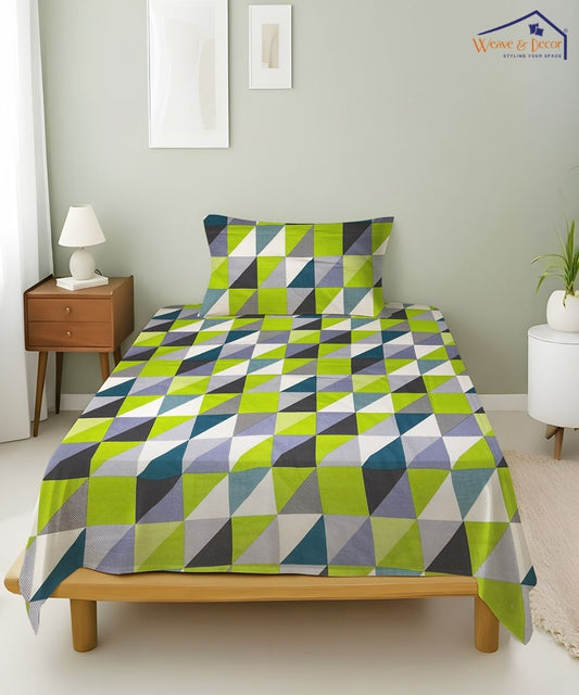 Vivid Geo Harmony Cotton Single Bedsheet With 1 Pillow Cover