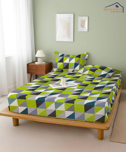 Vivid Geo Harmony – 130 GSM Cotton Fitted Bedsheet With Pillow Cover