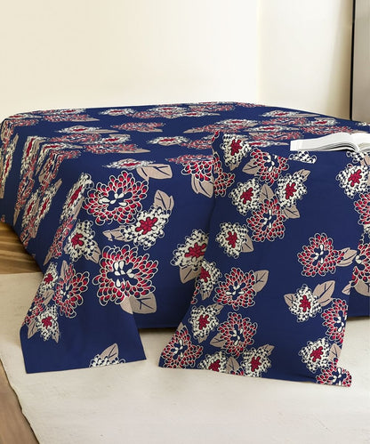 Midnight Bloom Floral  – 130 GSM Cotton Fitted Bedsheet With Pillow Cover