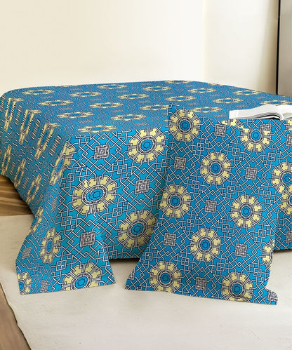 Azure Mosaic Charm  – 130 GSM Cotton Single Bedsheet With Pillow Cover |90x60 inches