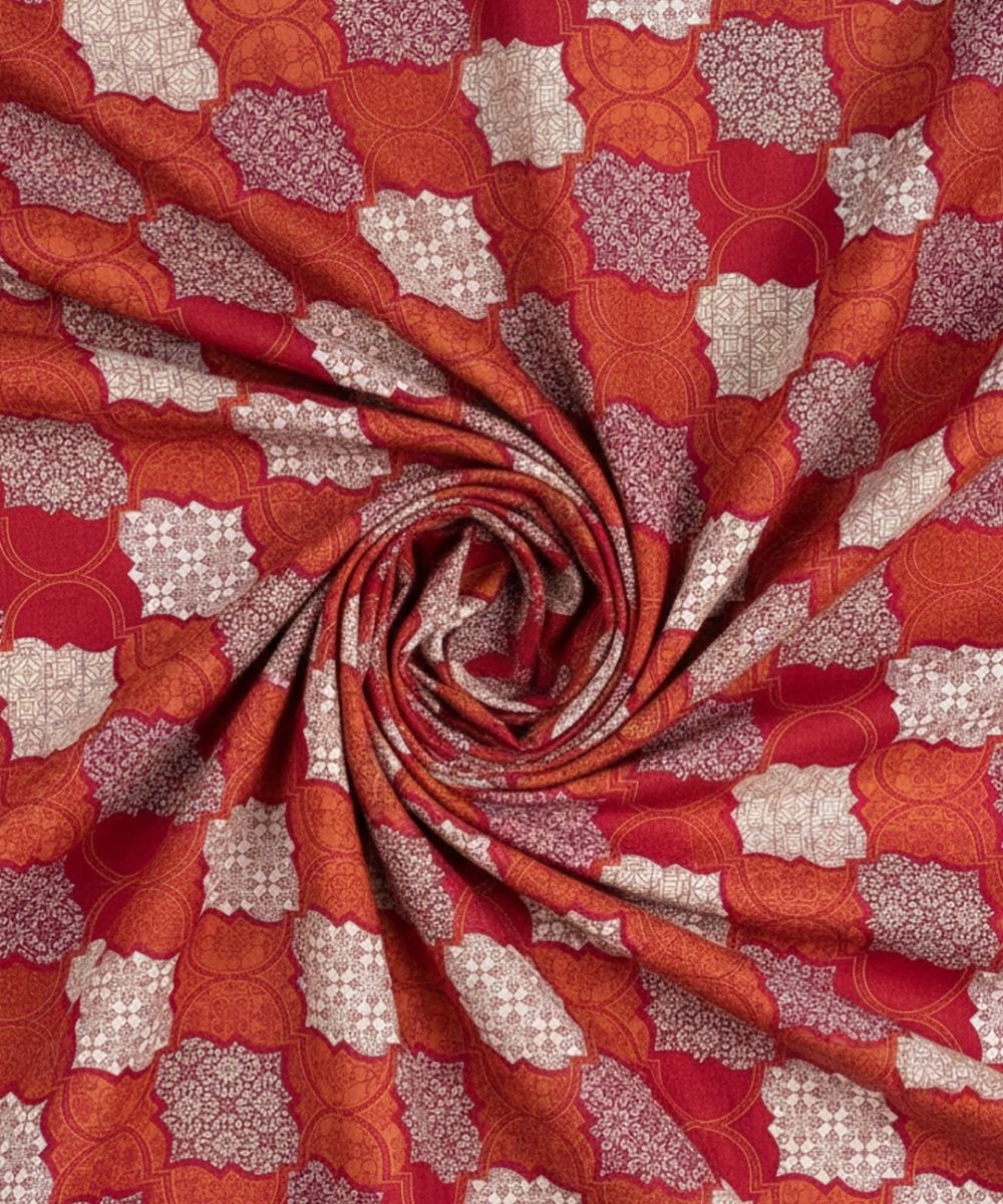 Crimson Mosaic Elegance – 130 GSM Cotton Fitted Bedsheet With Pillow Cover