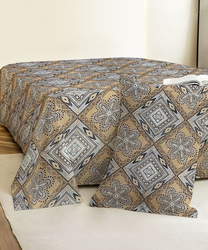 Sandstone Geo Bloom  – 130 GSM Cotton Fitted Bedsheet With Pillow Cover