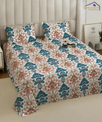 Sage Floral Vine Cotton Double Bedsheet with Pillow Covers