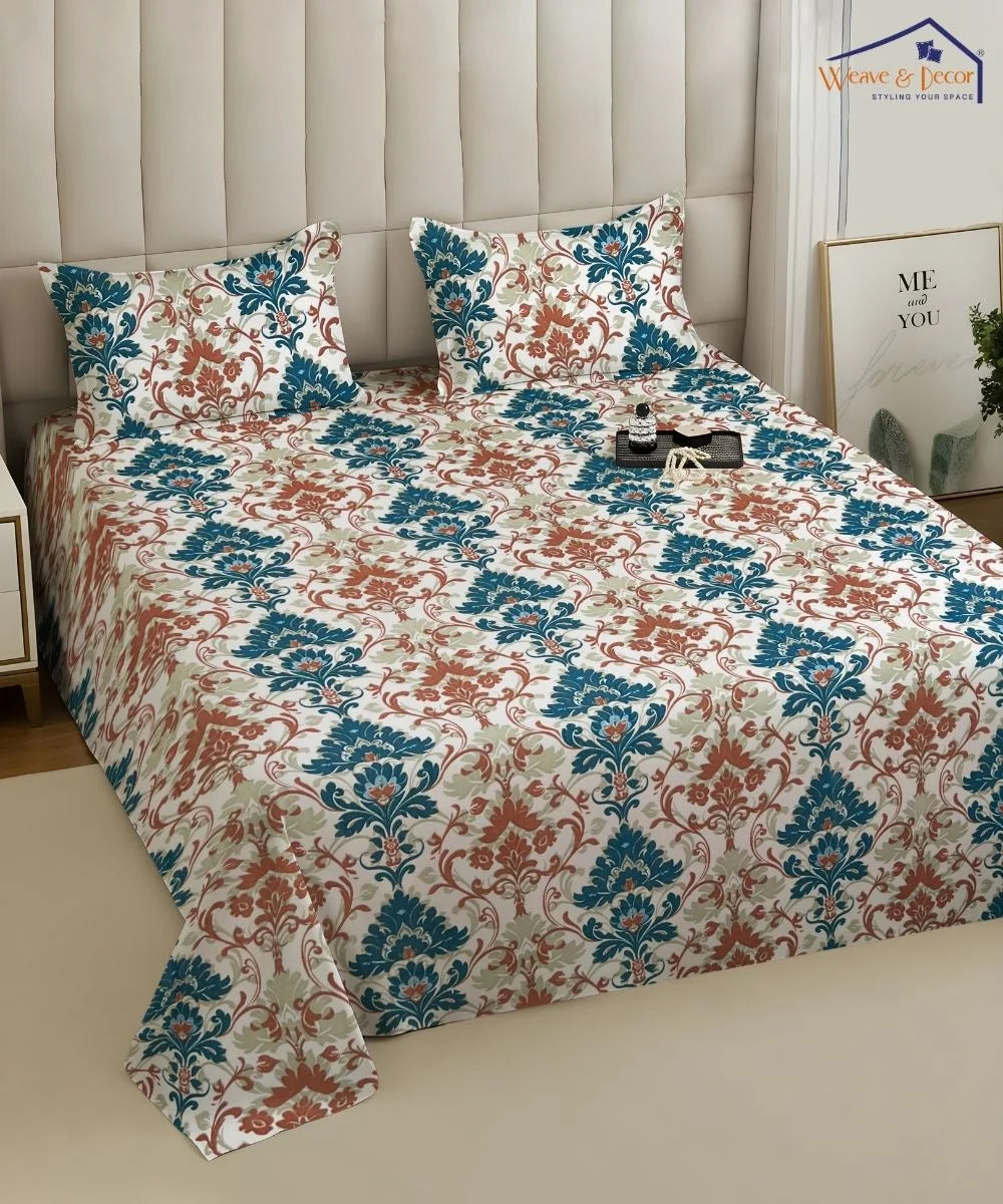 Sage Floral Vine Cotton Bedsheet With 2 Pillow Covers