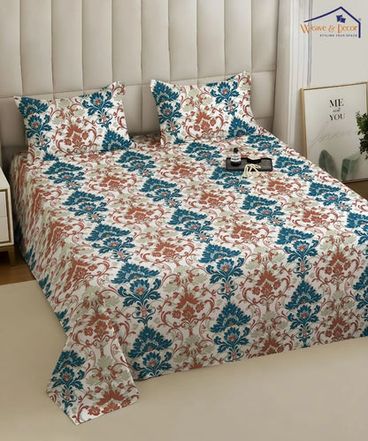 Sage Floral Vine Cotton Bedsheet With 2 Pillow Covers