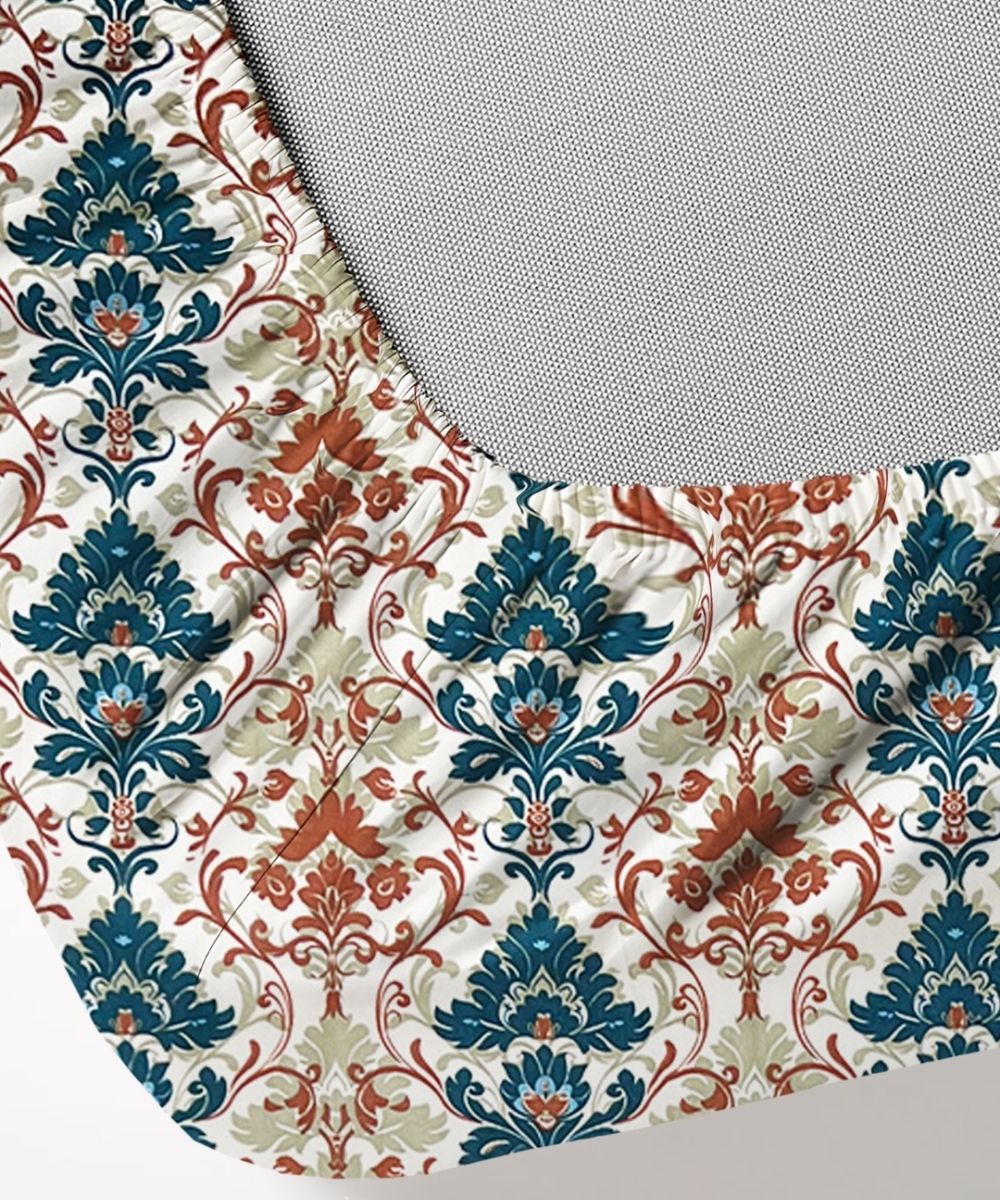 Sage Floral Vine – 130 GSM Cotton Fitted Bedsheet With Pillow Cover