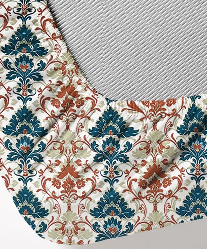 Sage Floral Vine – 130 GSM Cotton Fitted Bedsheet With Pillow Cover