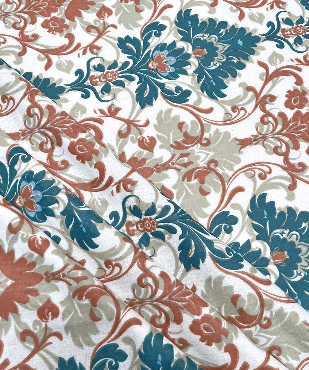 Sage Floral Vine Cotton Double Bedsheet with Pillow Covers