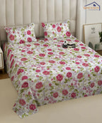 Blush Garden Floral Cotton Double Bedsheet with Pillow Covers