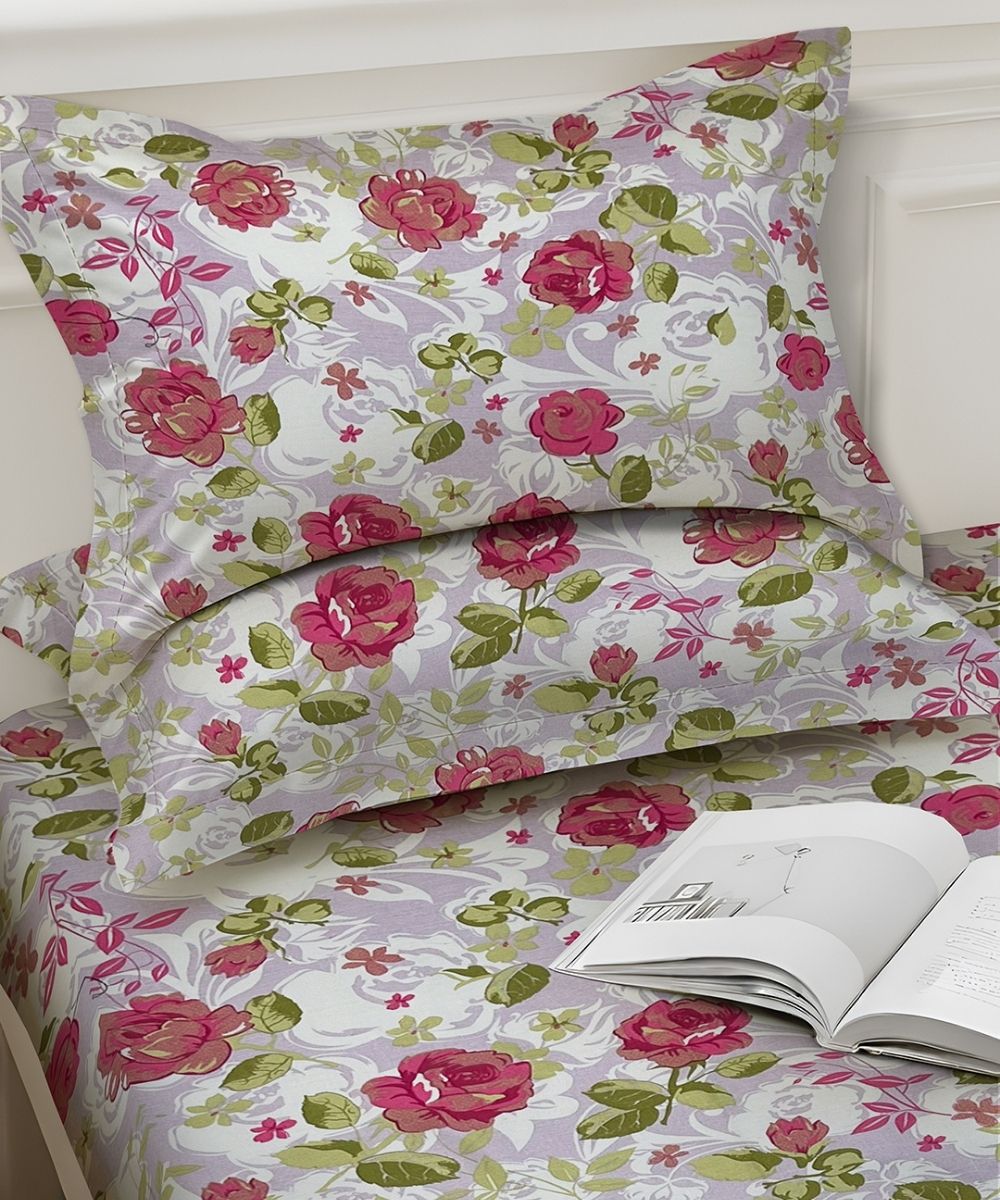 Blush Garden Floral  – 130 GSM Cotton Fitted Bedsheet With Pillow Cover