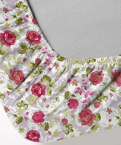 Blush Garden Floral  – 130 GSM Cotton Fitted Bedsheet With Pillow Cover
