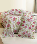 Blush Garden Floral Cotton Double Bedsheet with Pillow Covers