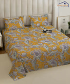 Mustard Paisley Bloom Cotton Double Bedsheet with Pillow Covers