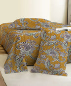 Mustard Paisley Bloom Cotton Double Bedsheet with Pillow Covers